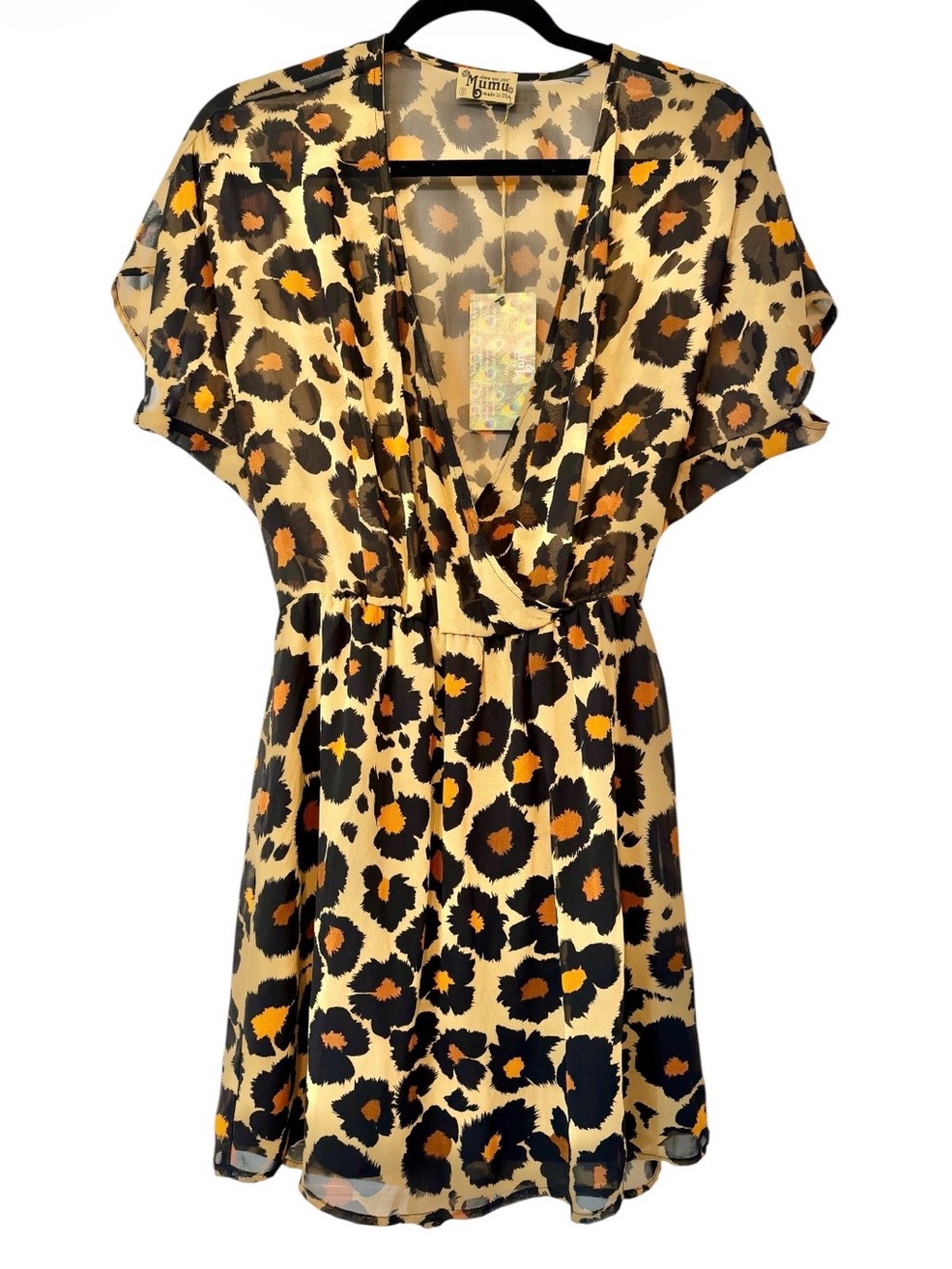 Show Me Your MuMu Beige and Black Leopard Mini Vneck Dress Size Small